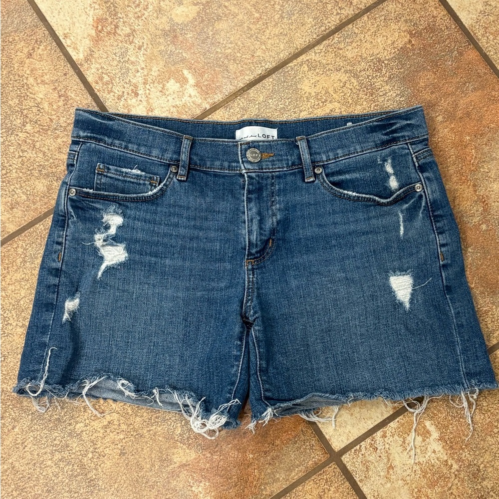 LOFT Distressed Dark Blue Denim Cutoff Shorts